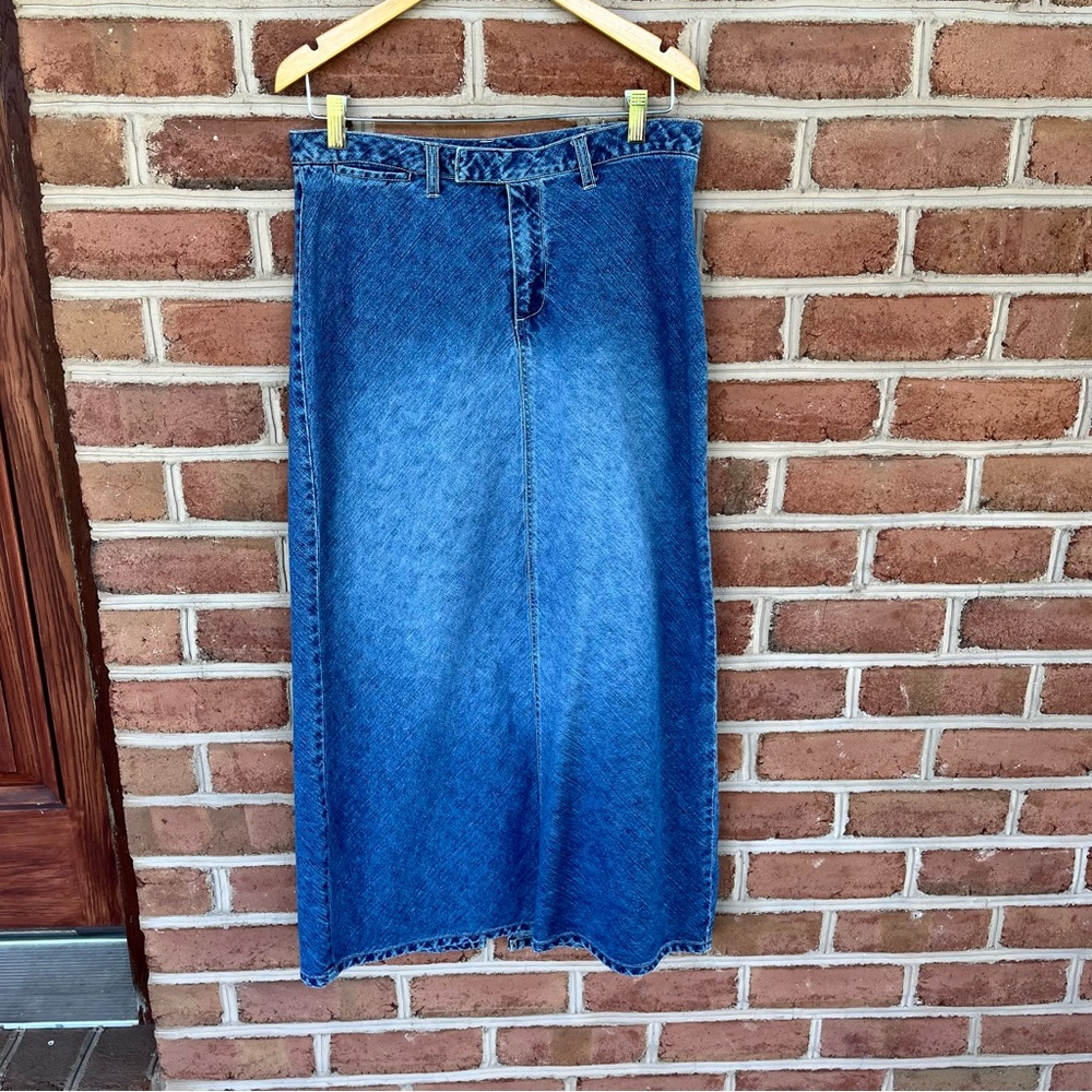 Distressed, vintage, cotton denim maxi skirt. Size 9/10